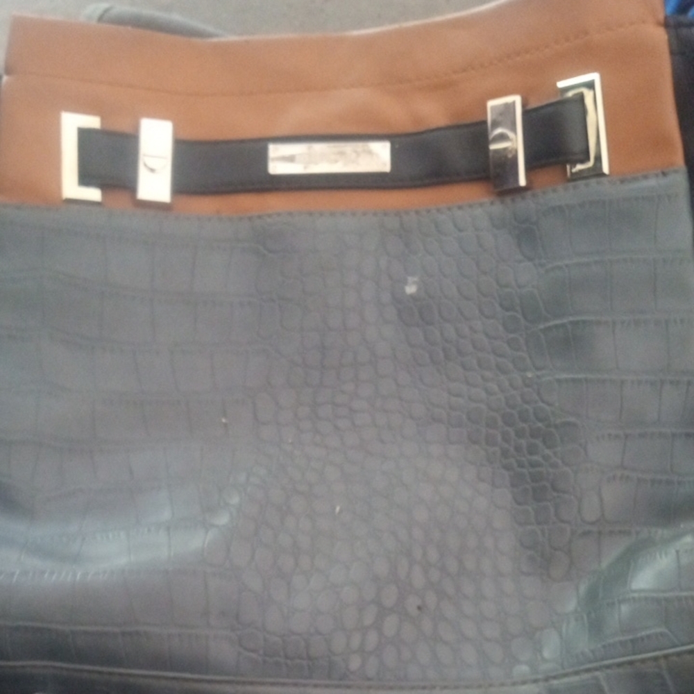 Jones Wear Brown and Black Briefcase with Crocodile Embossed Design